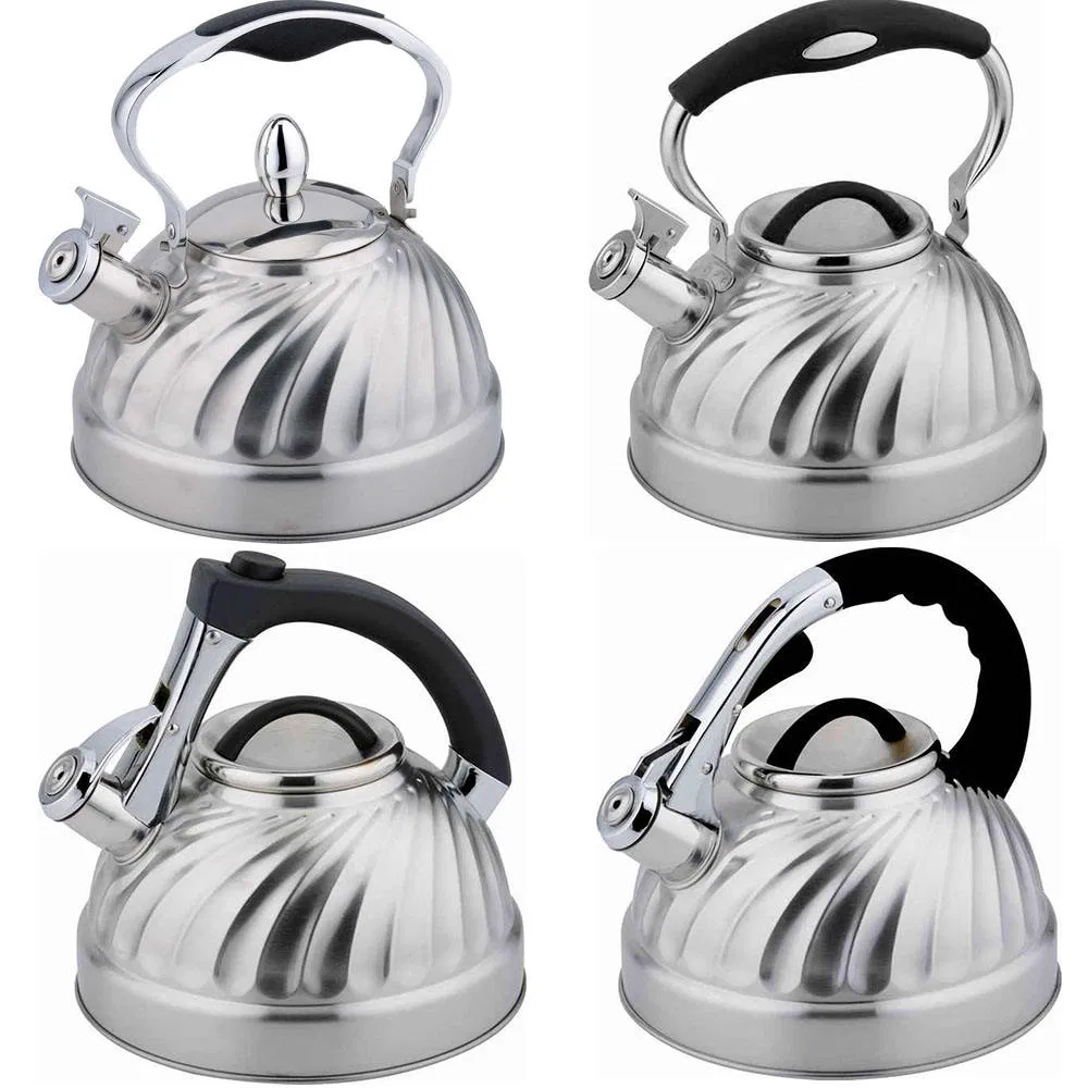 Household 3.0 Litre Wave Stainless Steel Whistling Water Kettle, Induction Cooker and Gas Stove Use Metal Teapot
