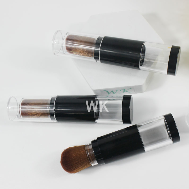 Vegan Synthetic Hair Flat Heel Retractable Refillable Makeup Powder Brush Cosmetic Loose Powder Container with Brush
