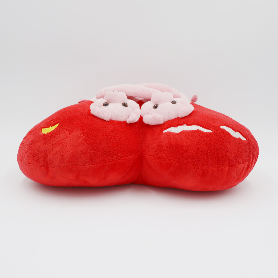 Soft Stuffed Plush Heart Backrest Pillow with Hugging Double Bear