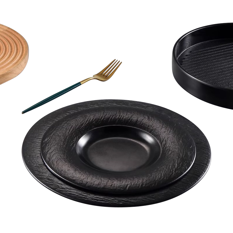 Japanese Style Plastic Melamine Dinnerware Black Matte Restaurant Serving Tableware Set