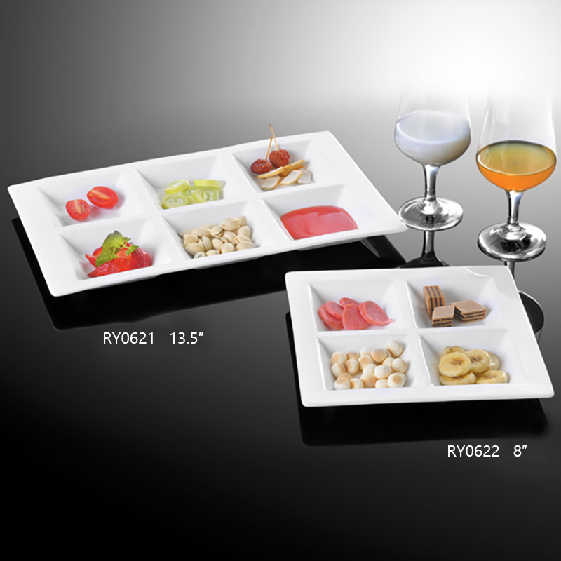 White Porcelain Divided Plates Porcelain Rectangular Snack Plate