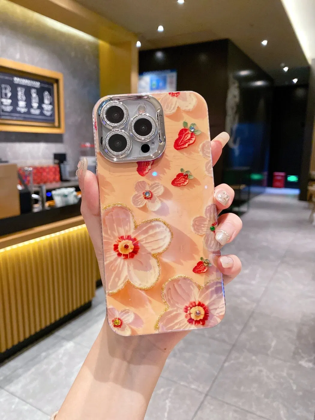 Чехол для телефона с картиной клубника и цветы, с защитой камеры