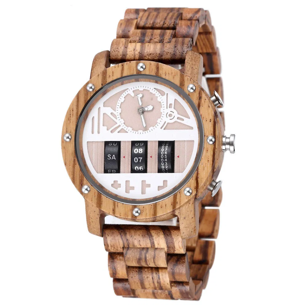 Hot Selling Design Multifunctional Mechanical Men's Wooden Outdoor Sports Watch