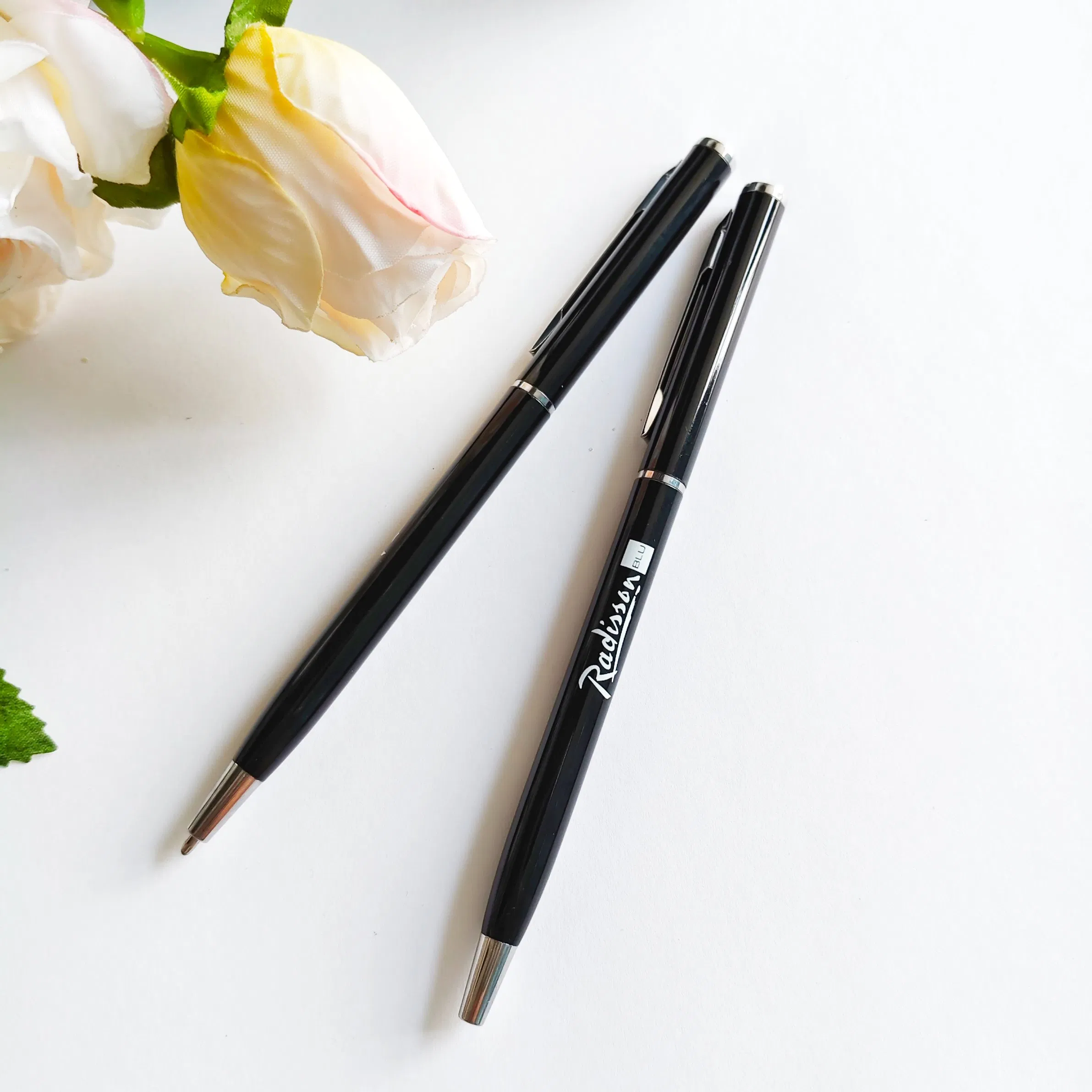 Hot Sale Customized Logo Ballpoint Pen Slim Metal Hotel Advertising Gift
