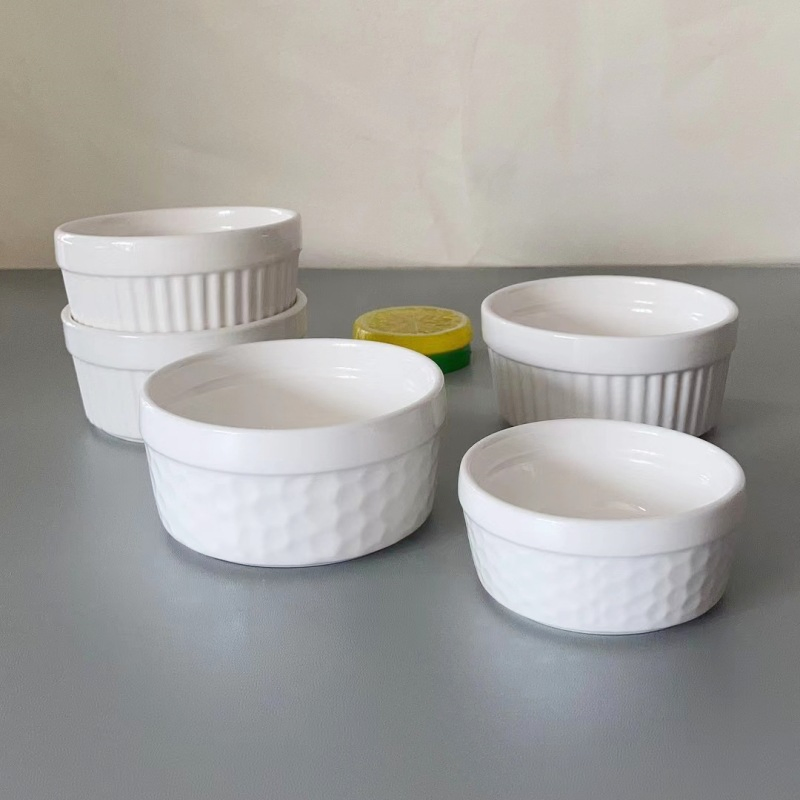 3"3.5"4"Saucer Soup Ice Cream Bowl Round Shape Eboss White Ceramic Porcelain Tableware