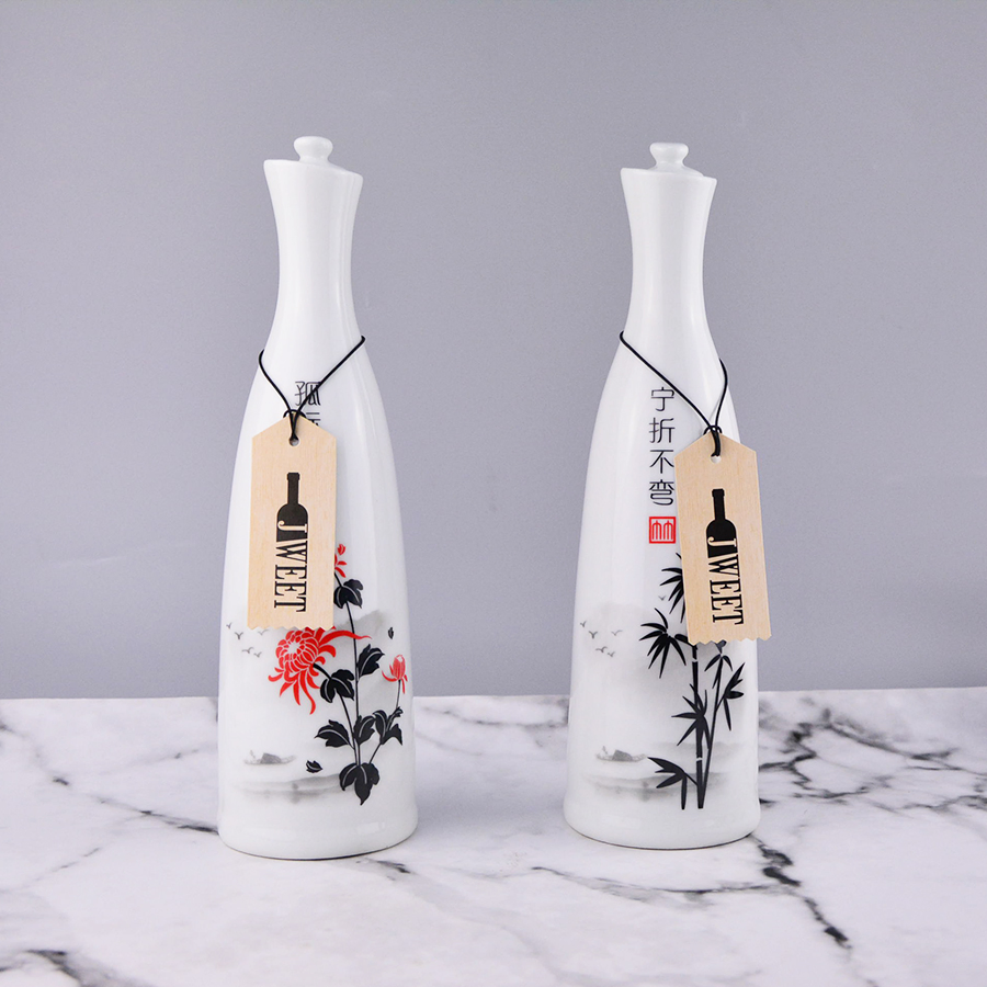 Custom White Premium Ceramic Oil Bottle 750 Ml