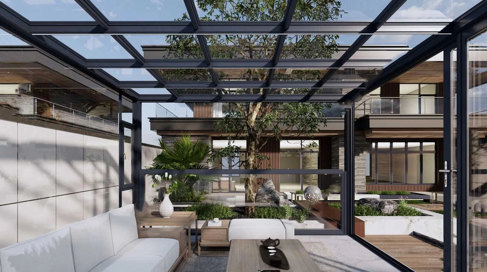 Combined Roof Sunroom Thermal Break Aluminum Container House Glass Enclosure Sun Room