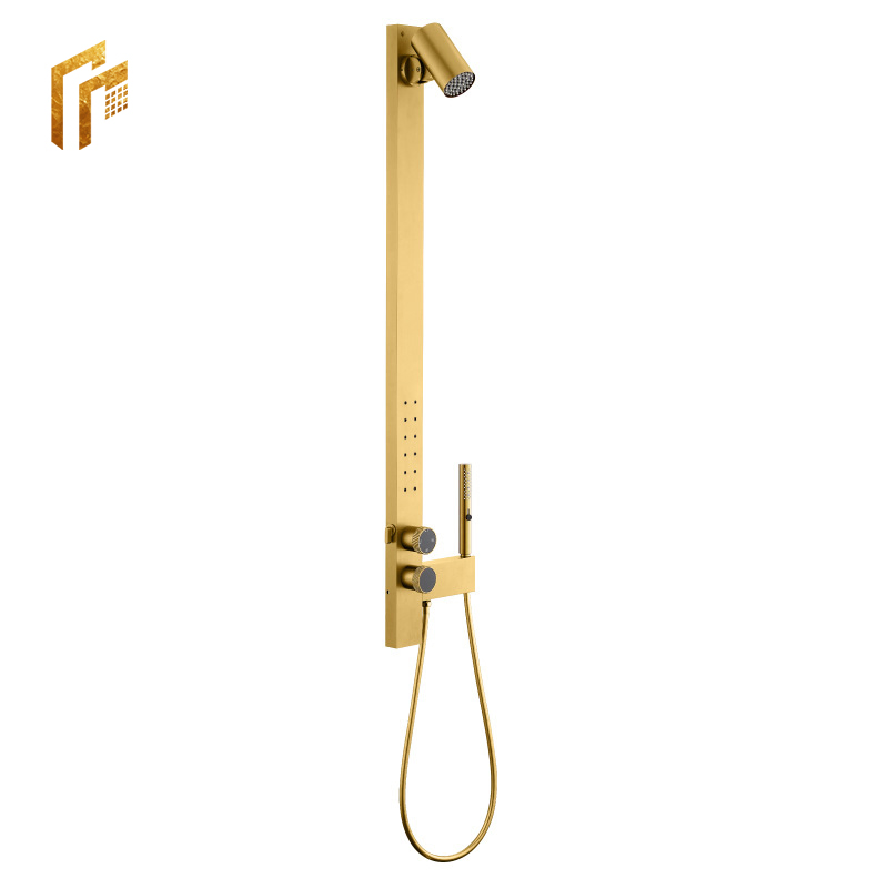 Luxury Victorian Dual Handle Gold Copper Bathroom Bath Separate Hot and Cold Faucets Taps Shower Panel Fixtures with Shower Attachment