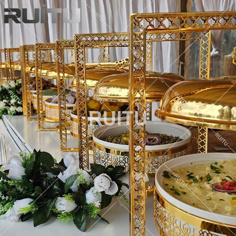 Antique Dish Designs Food Warmer Chauffrandise Chaffing Dish Stainless Steel Cheffing Dishes Gold Buffet Fancy Hanging Lid Chaffer Dishes for Catering
