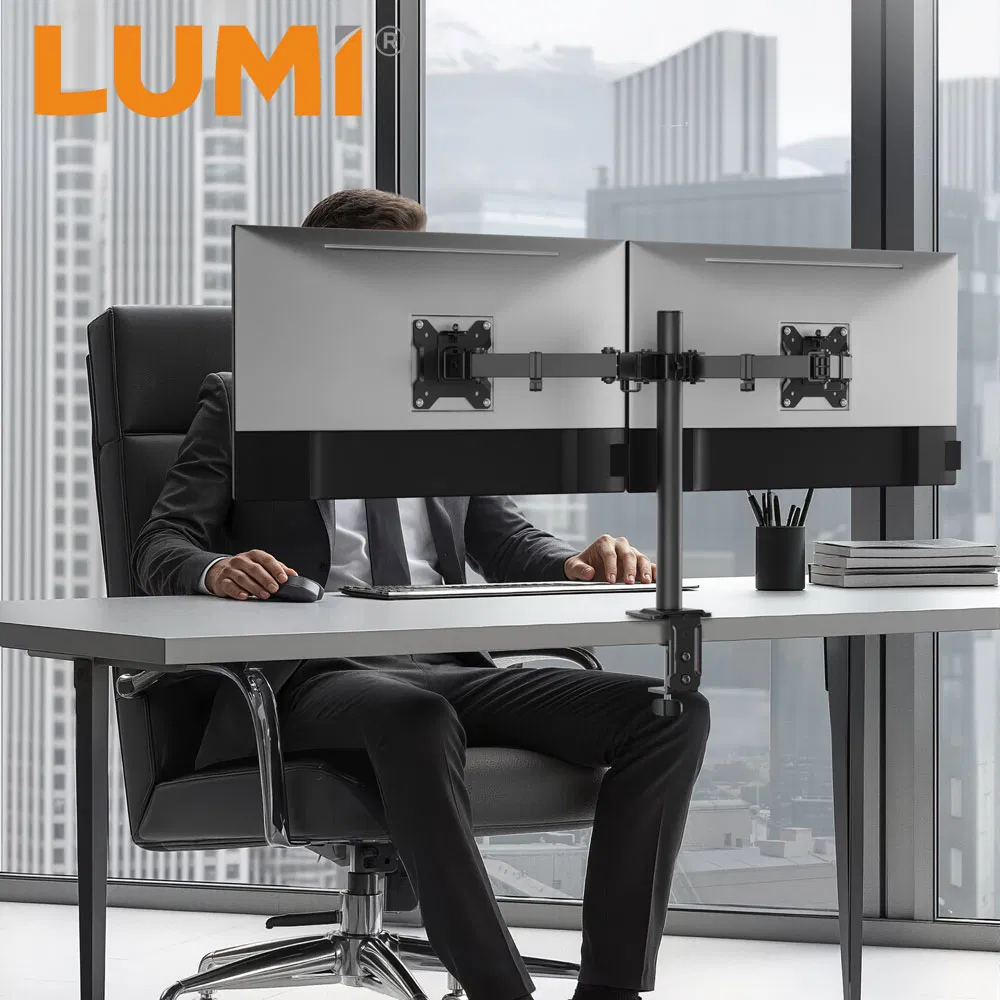 Economy Steel Monitors VESA Desk Mount Stand Articulating Adjustable Dual Monitor Holder Arm Bracket for 17"-32" Screen Computer