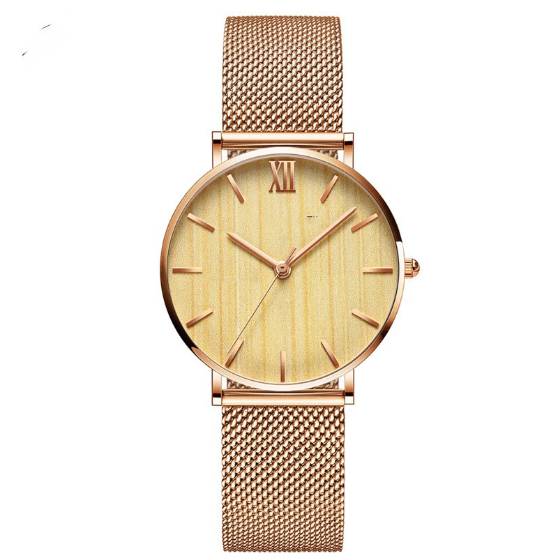 Popular Niche Minimalist Wood Feeling Woven Strap Fashion Design Wristwatch