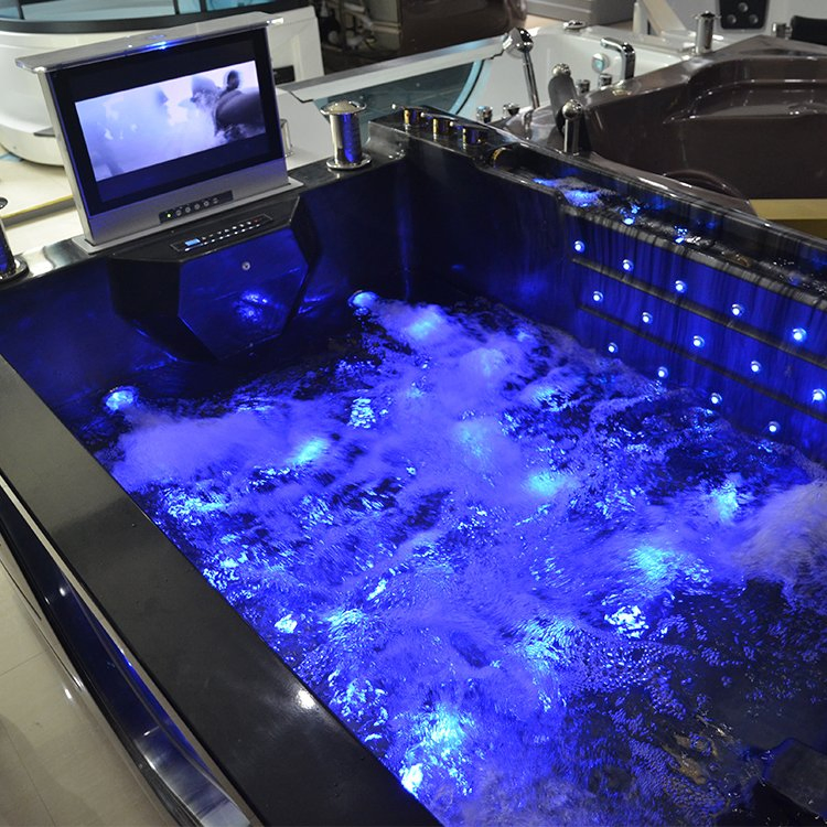 1900mm Luxurious Adult Air Bubble Bath Whirlpool Black Acrylic Bathtub