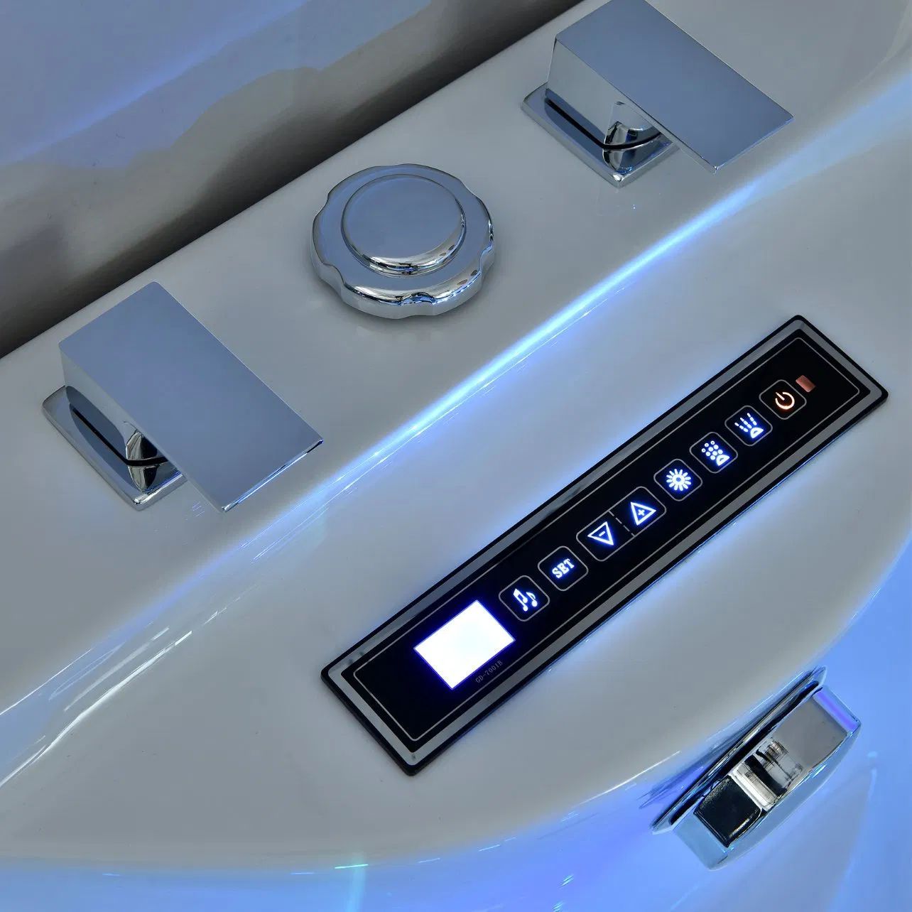 Угловая акриловая ванна с гидромассажем и стеклом