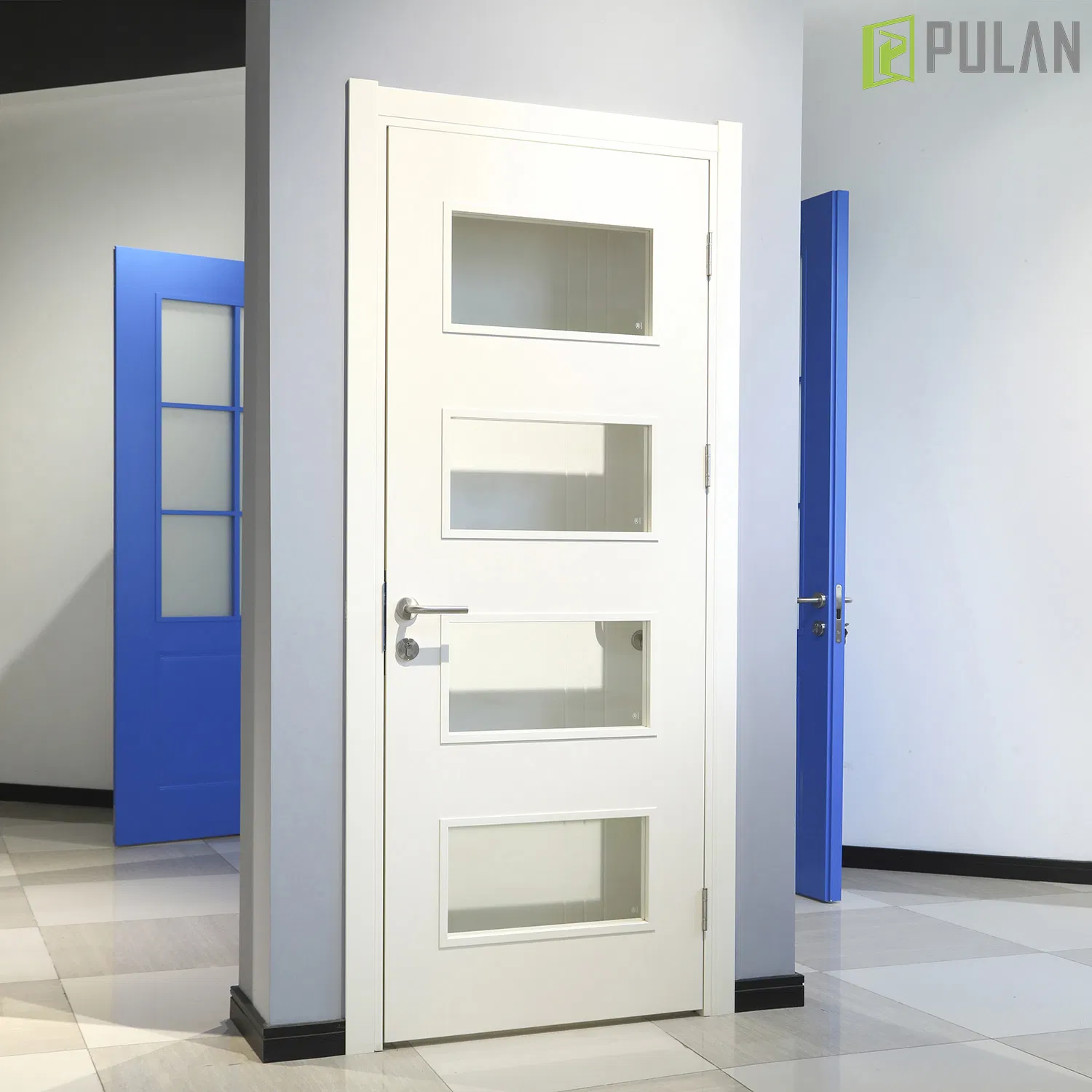 Cost-Effective Lightweight PVC / Painted Finishing Extruded WPC Hollow Flush Glass Door with Stable Supply for Contractors