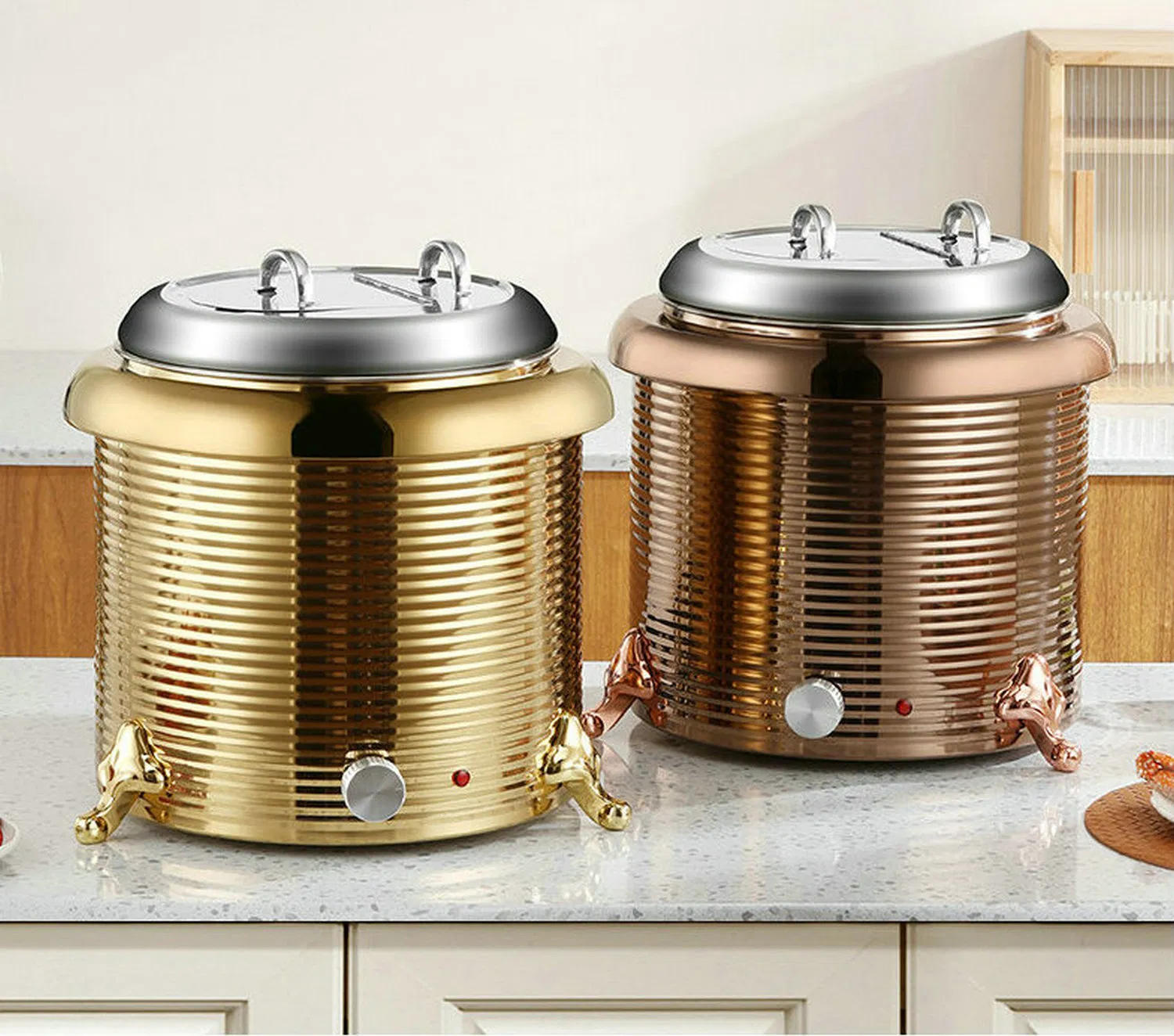 Electric Golden Color Stainless Steel 13L Thermal Insulation Soup Kettle Straight Screw Shape