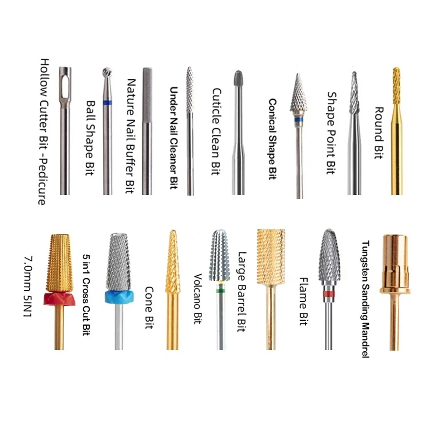 Best Selling Tungsten Carbide Nail Bits Cuticle Clean Manicure Tool Electric Nail Machine 5 in 1 Tapered Nail Drill Bit