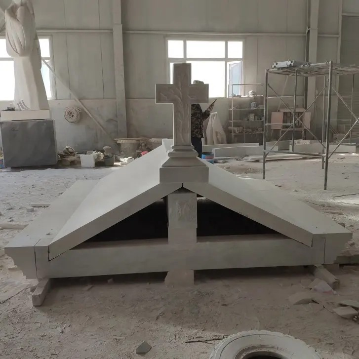 Cheap Outdoor Simple White Marble Granite Family Cemetery Mausoleum for Sale