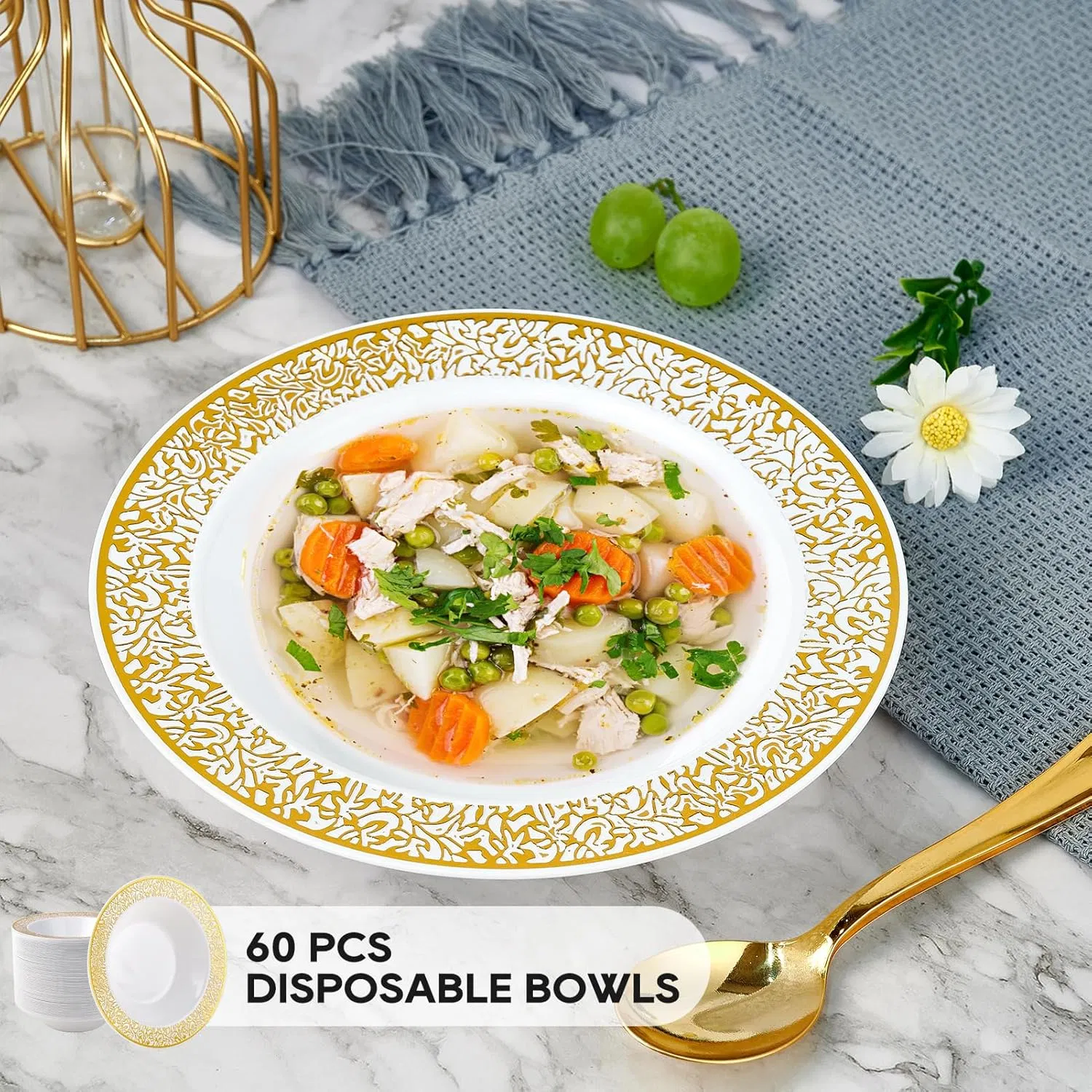 Premium Heavy Duty Lace Trim Soup Bowls for Parties