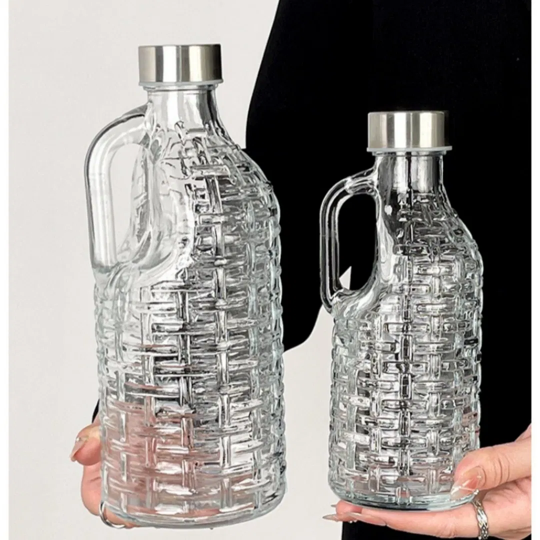 1L 500ml Glass Milk Bottles with Lids Airtight Thick Reusable Glass Pot Leakproof Glass Jug with Cap