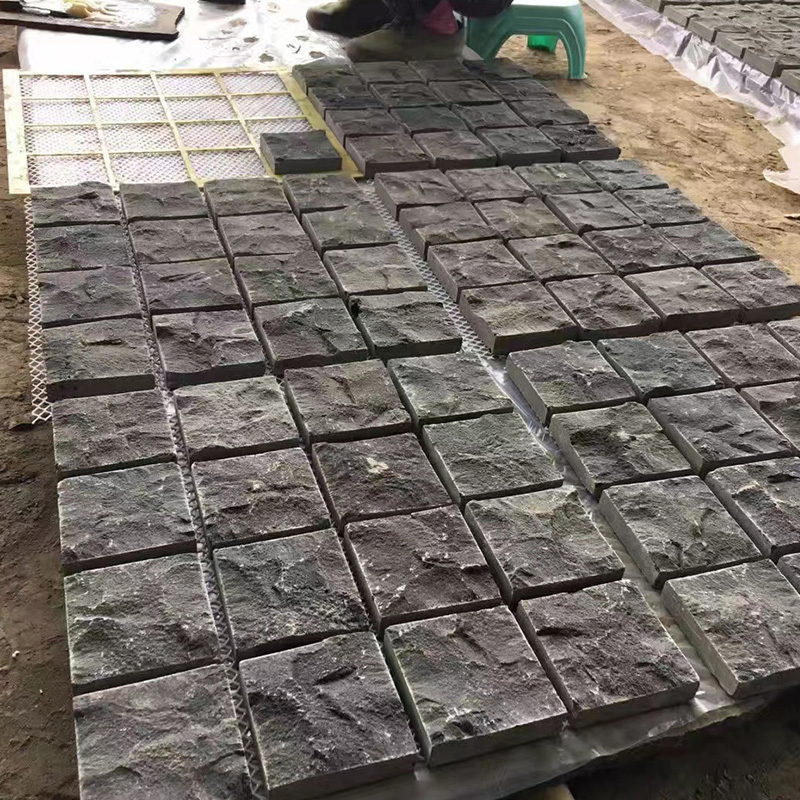 Hainan Black Basalt Bluestone Paving Stone on Mesh, Cobblestone Back with Net Cobblestone Cube Stone for Walkway/Driveway/Parking Pavers Price