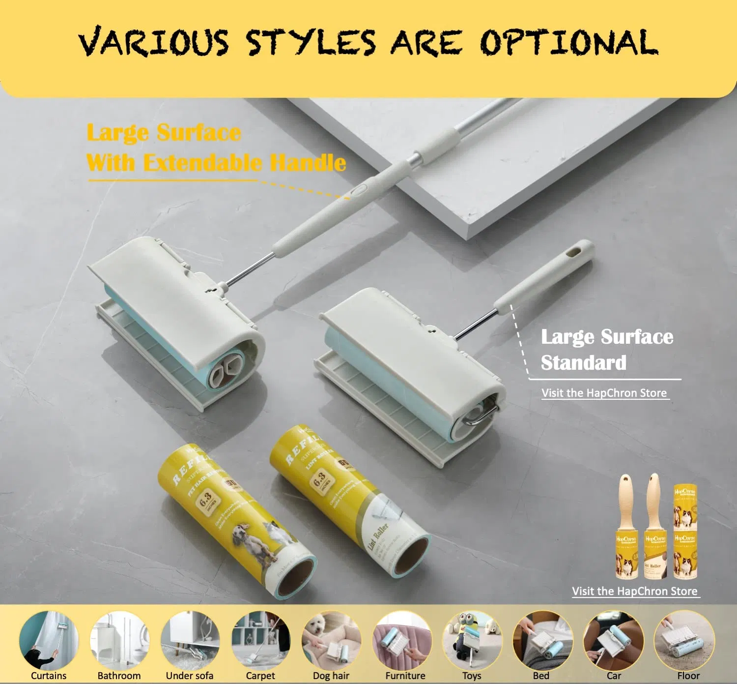 Extendable-Handle Dust-Proof Sticky Mop 6.3'' Wider 240 Sheets Large Surface Lint Roller