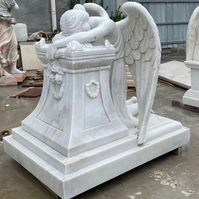 Customized Sculpture White Hand Carved Cemetery Stone Sculpture Marble Angel Statue