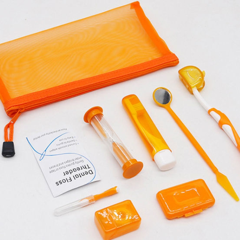 8PCS/Set Orthodontic Oral Care Set Dental Clinic Wax Toothbrush Floss Oral Mirror