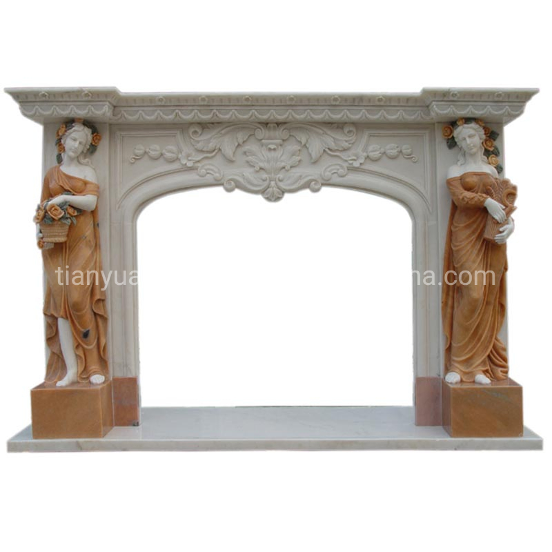 White Stone Sculpture Women Statues Marble Fireplace Mantel