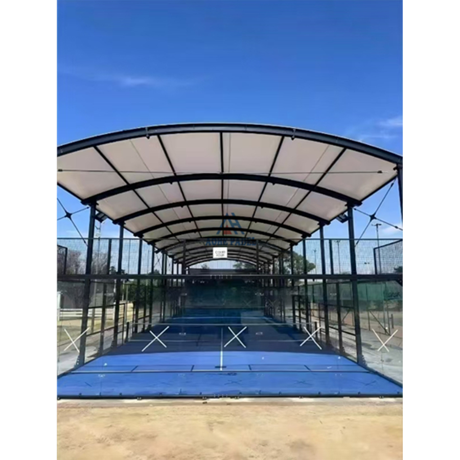 Customized Size Outdoor Indoor Panoramic Padel Court Cost Portable Paddle Tennis Court with Roof