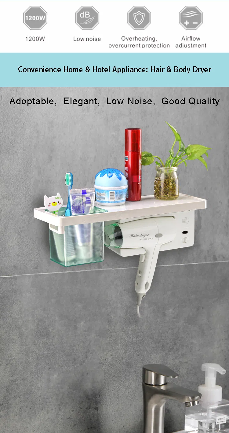 Home & Hotel Convenient Home & Hotel Convenience Mounted Base with Safety Switch ABS White Hair Dryer