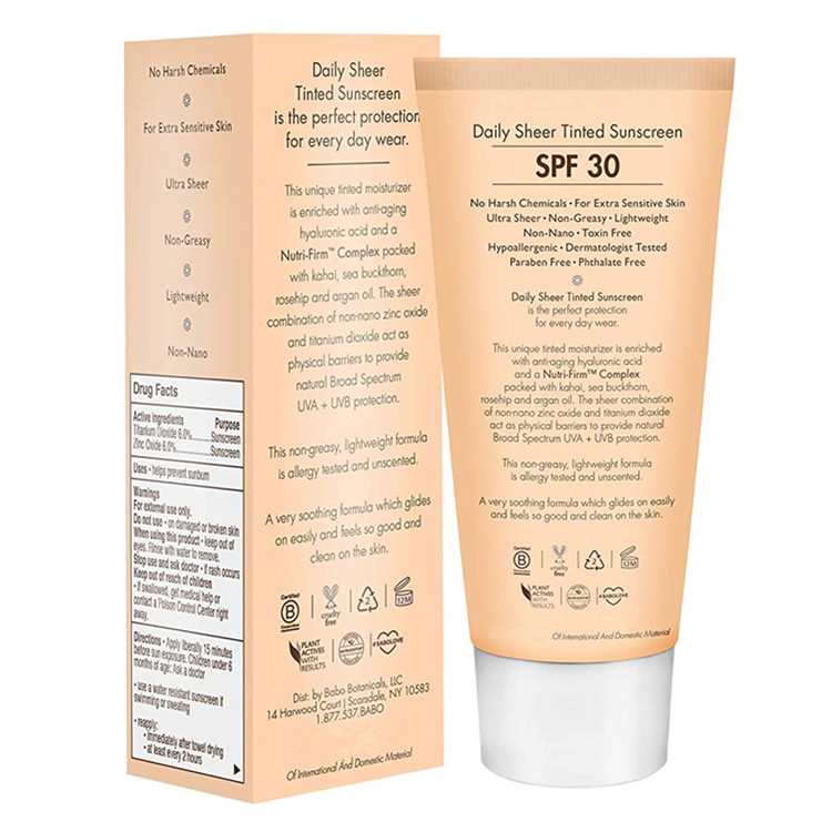 OEM/ODM Daily Sheer Moisturizing Mineral Tinted Sunscreen SPF 30