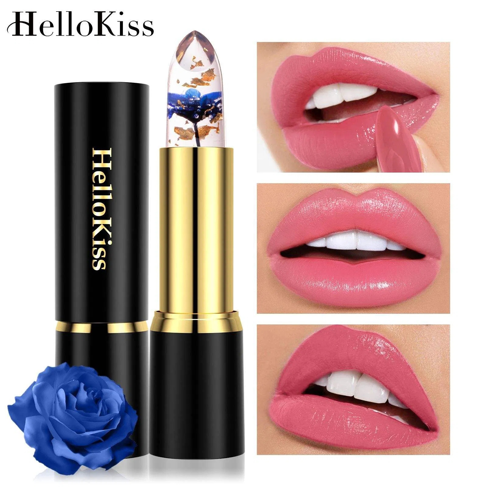 Hellokiss Moisturizing Cup Gold Foil Color Changing Lipstick with Discoloration Color Enhancement Warmjelly Flower Finish3.2g