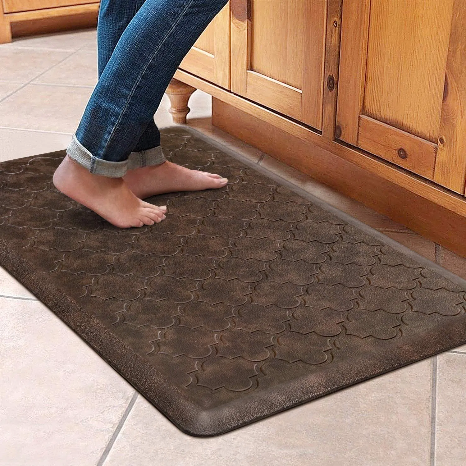 PVC Embossed Kitchen Floor Mat, Anti-Fatigue Waterproof Non-Slip Kitchen Rug