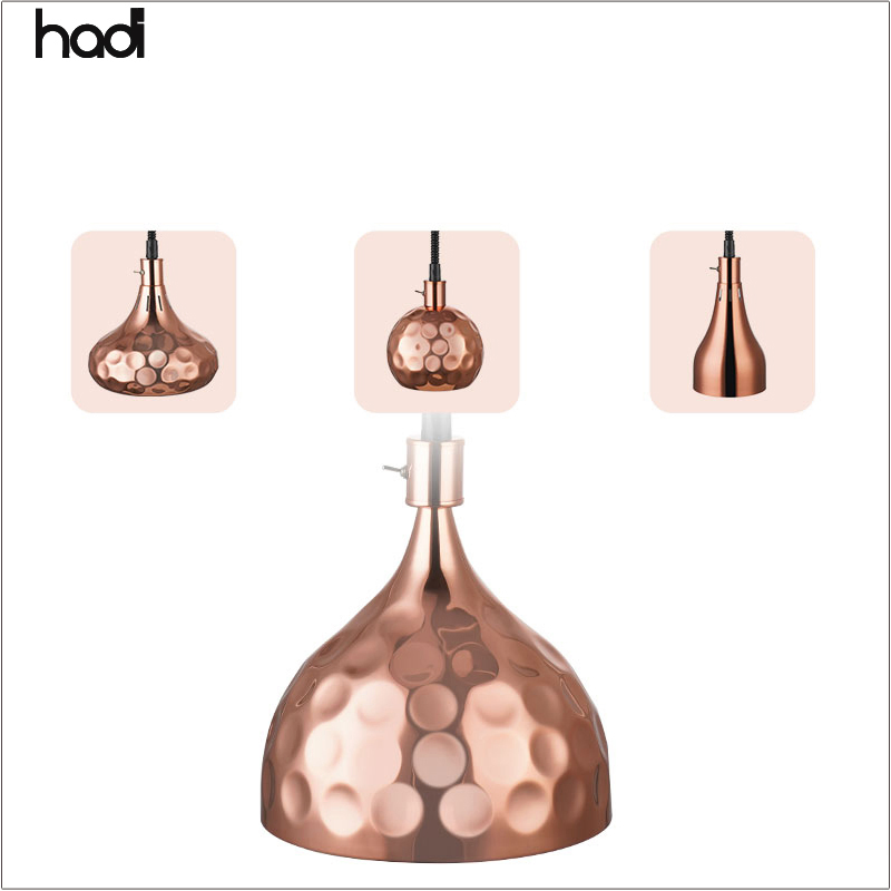 Hotel Restaurant Supplies Heat Lamp Unit Wood Base Table Lamp Copper Hammered Catering Buffet Food Warmer Carving Station Heating Lamp for Sale