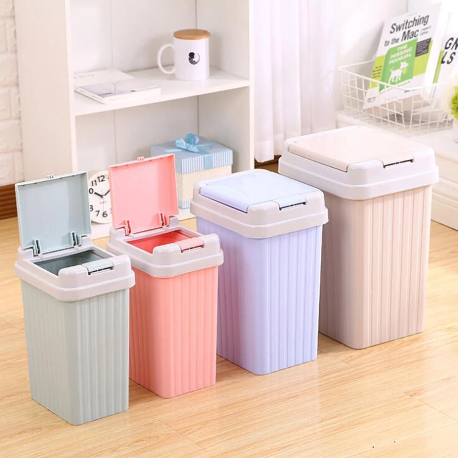 Настольная урна с педалью, пластиковая