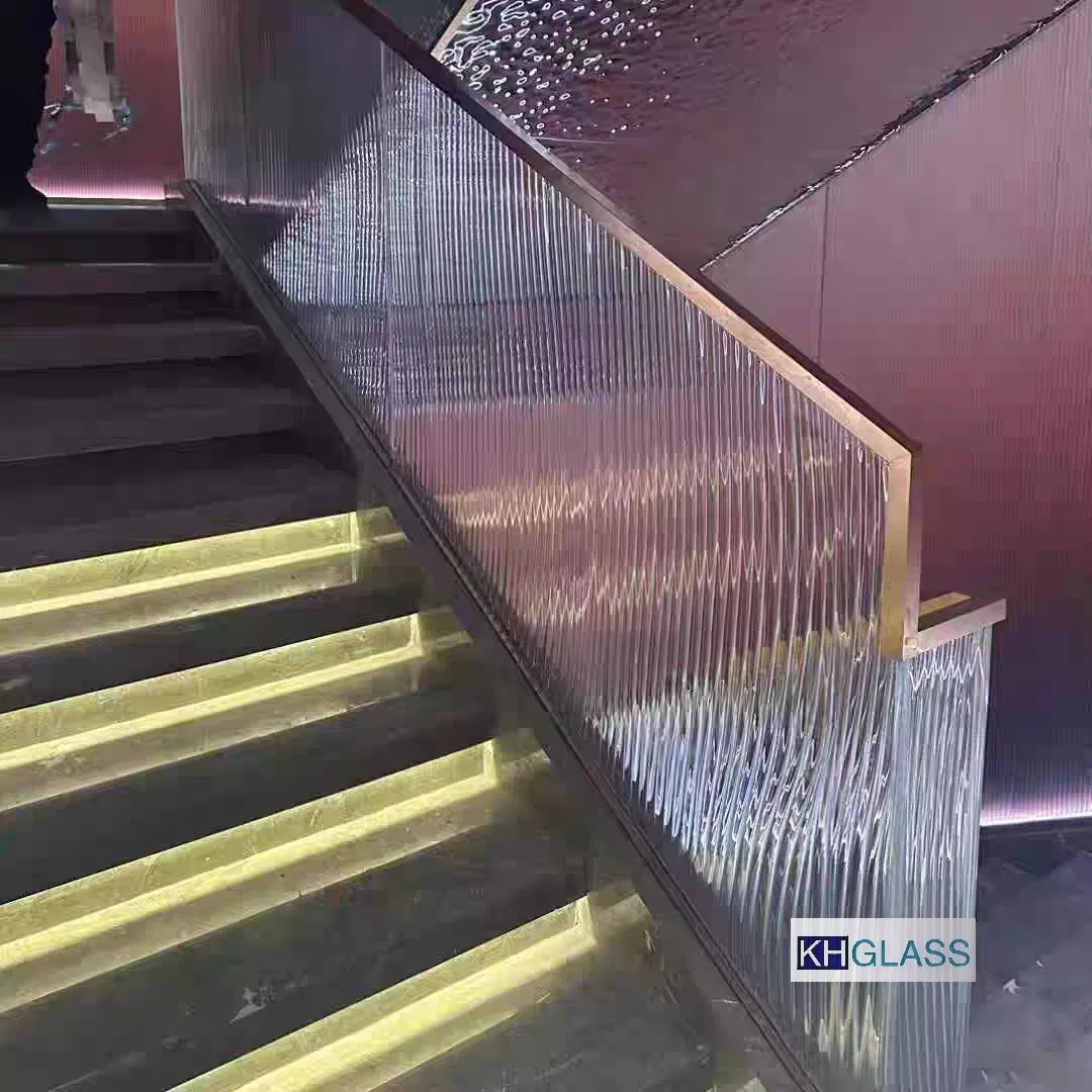 Custom Design Clear Transparent Square Lines Texture Reed Fused Cast Glass for Railing Fence