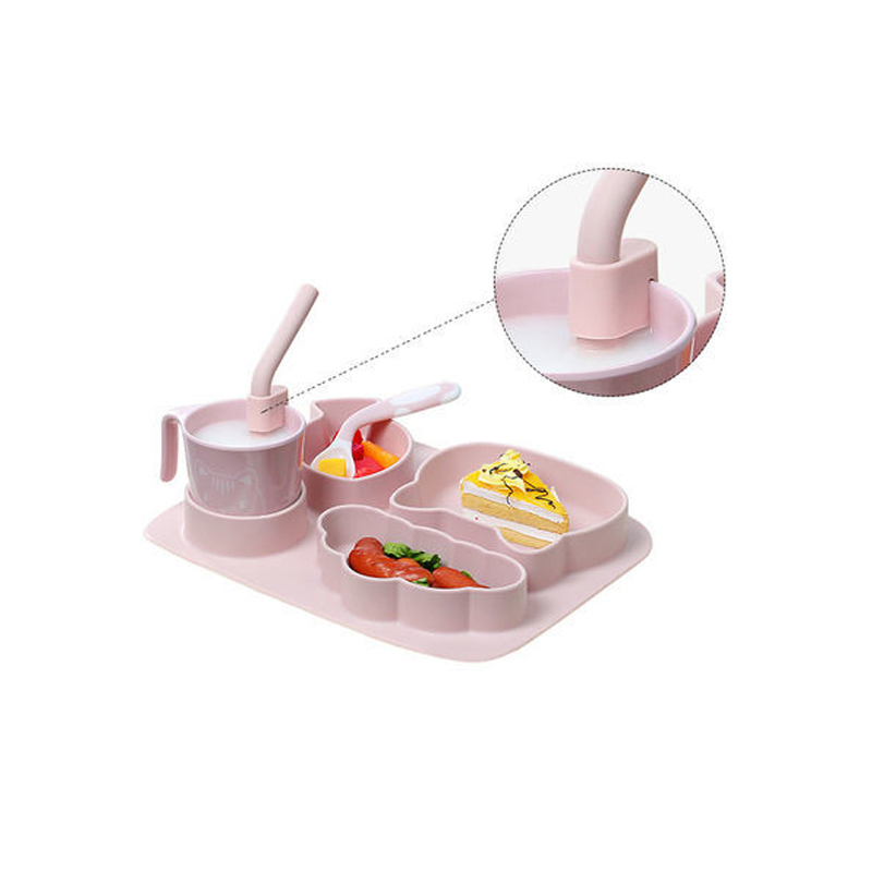 Toddler Fork Spoon Milk Cup Dinnerware Food Silicone Plate Set