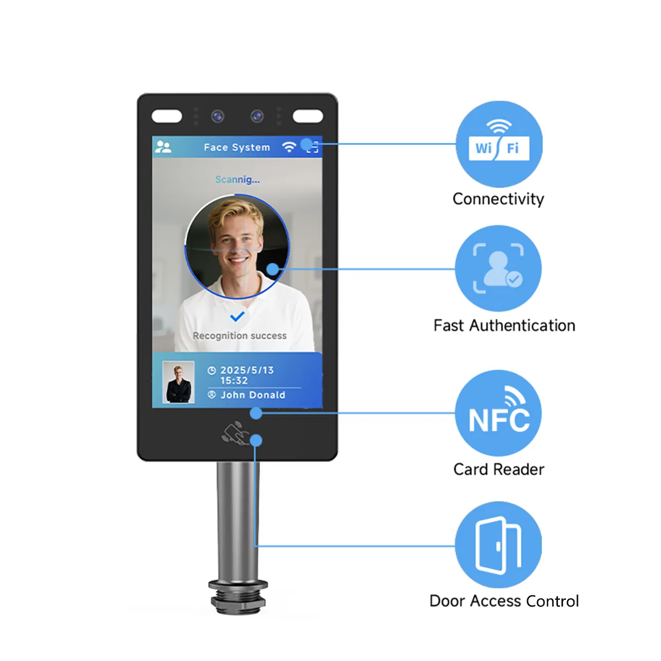 Suntek Ai-Driven 8 Inch Face ID Checker 2MP Face Recognition Reader & Controller Biometric Access Control