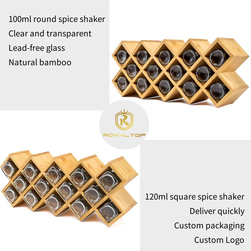 Бамбуковая полка для специй на 4 яруса со стеклянными баночками