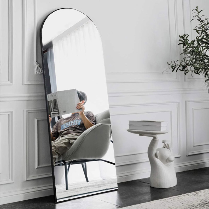 31.5 *33.5 Unique Arched Mirror Bathroom Metal Frame Mirror Wall Mounted Black Vanity Mirror for Living Room Fireplace