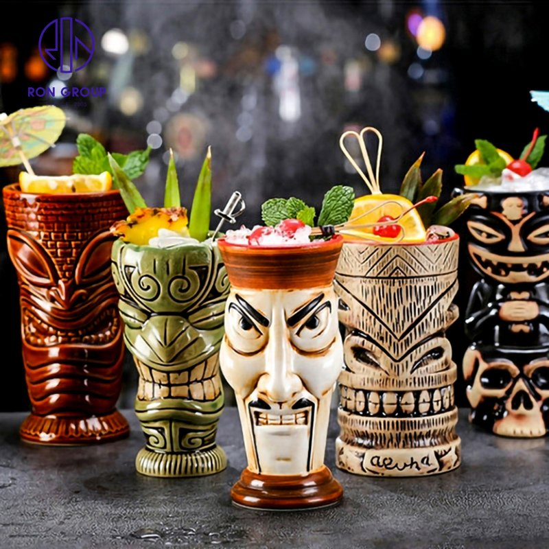 China Wholesale blue Green Tiki Mug Ceramic Tea Cup Drinkware Tableware for Restaurant Hotel
