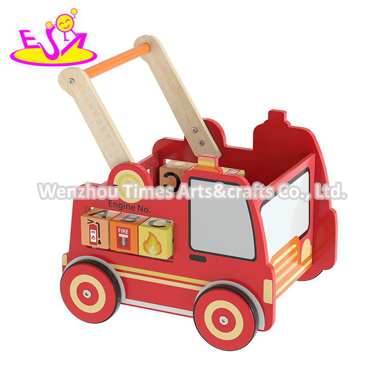 Wholesale Early Learning Stroller Fire Truck Wooden Push Walker for Baby W16e224