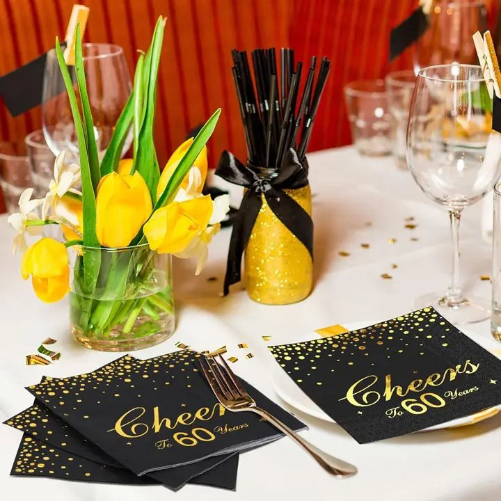 Wholesale 2/3ply Custom Napkins with Logo Foil Black Restaurant Wedding Party Beverage Personalized Cocktail Paper Napkin