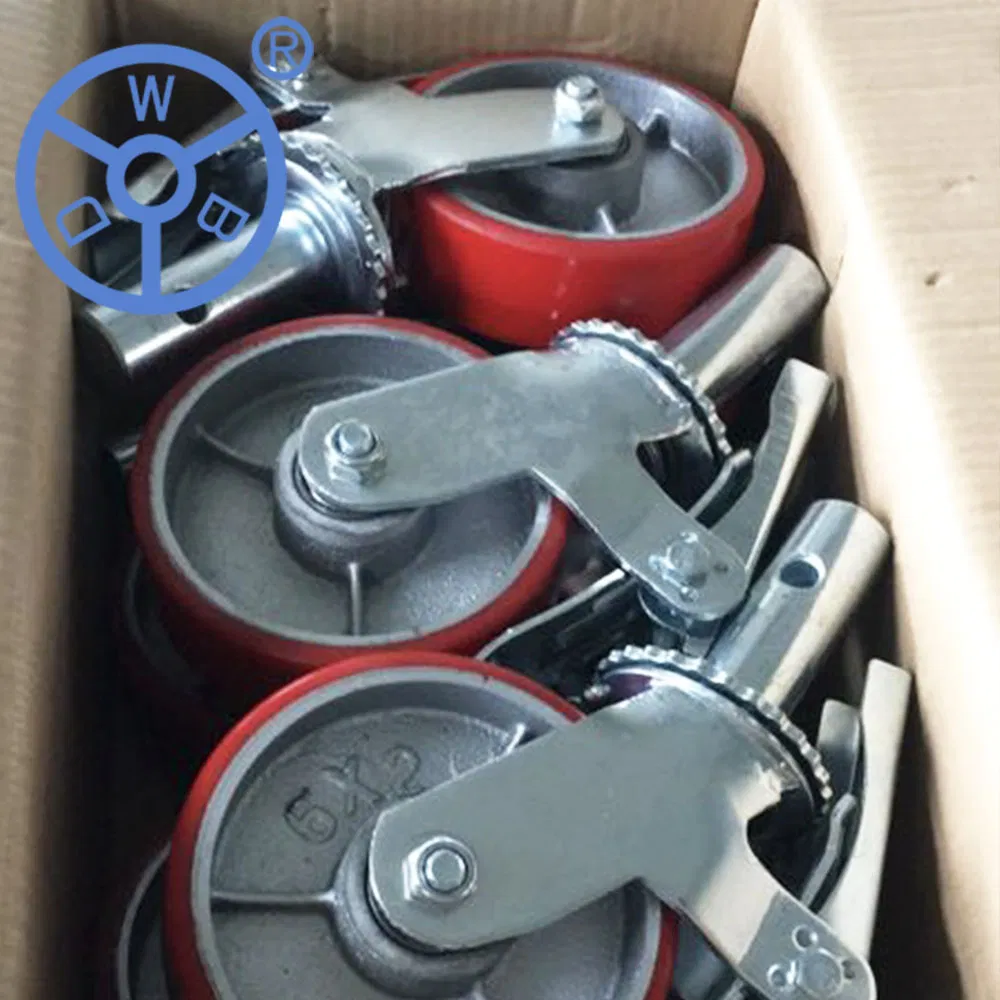 6 8 10 12 Inch Brake Cast Iron PU Scaffolding Caster Wheel