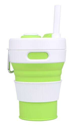 Collapsible Silicone Coffee Tumbler with Drinking Straw Coffee Mug Cups Pba Free