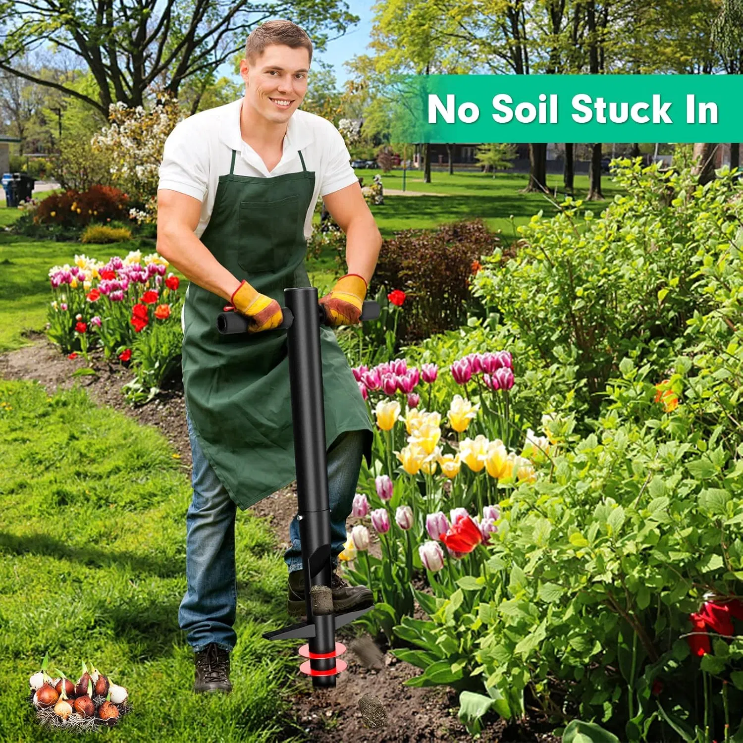 Bulb Planter Tool - Long Handle Bulb Planter with Adjustable Depth, SOD Plugger Gardening Tool for Planting Bulbs and More