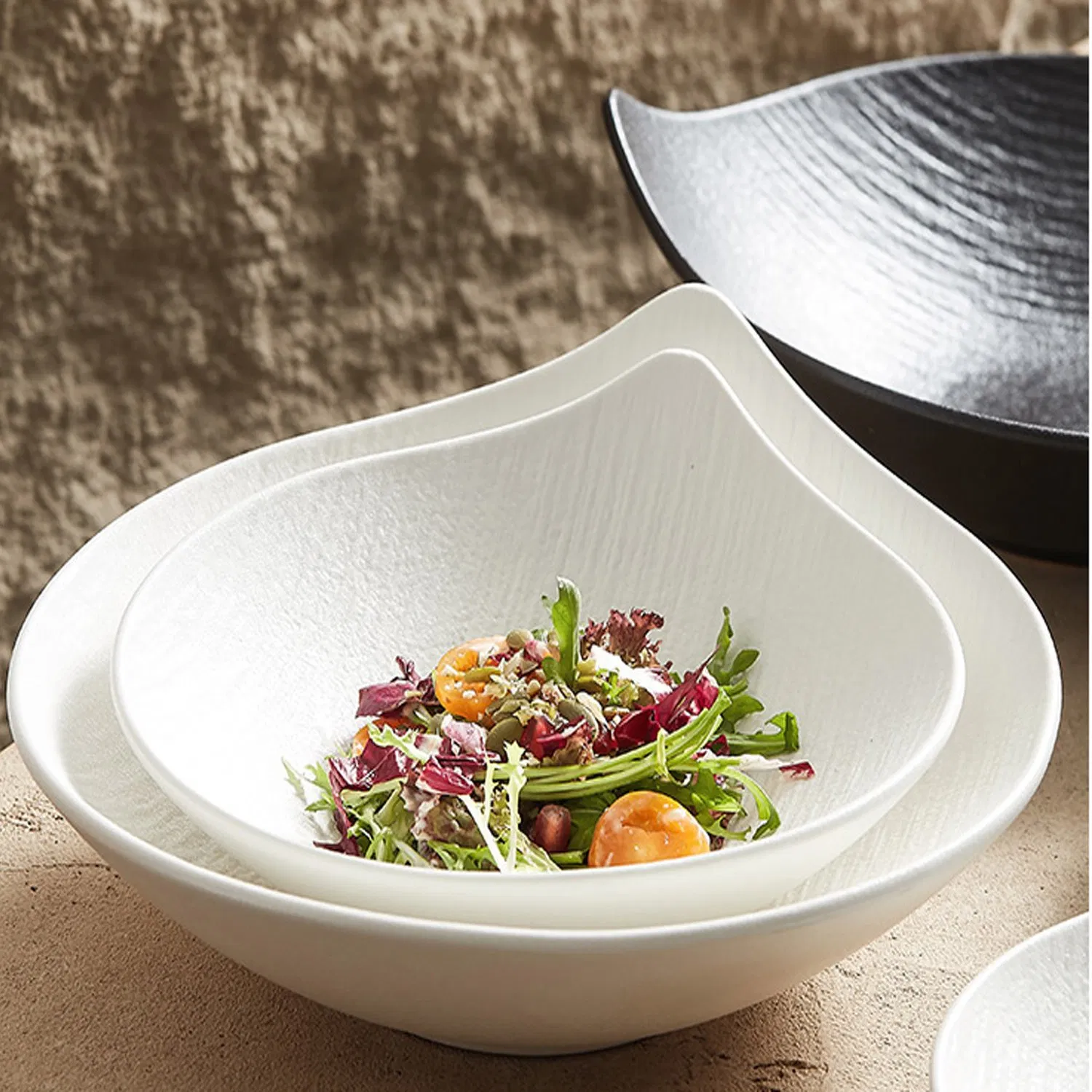 Non-Disposable Safe Melamine Serving Fruit Bowl White Melamine Salad Bowl Dessert Bowl with Ear