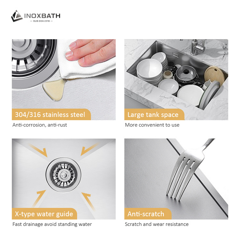 Durable Stainless Steel 304/316 Design Kitchen Sink Customizable Size Available