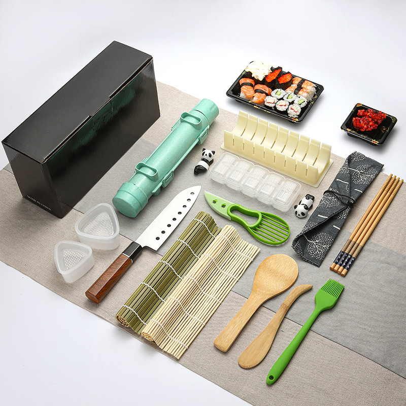 Sushi Making Tools-Sushi Knife, Bamboo Rolling Mat, Ceramic Plate, Japanese Rice Spoon, Onigiri Sushi Mold Set