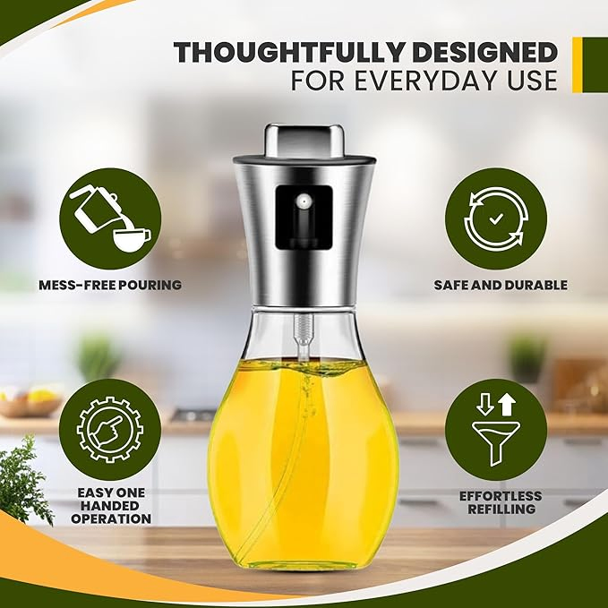 Portable Stainless Steel Oil Sprayer BBQ Glass Olive Oil Dispenser Bottle for Kitchen Use